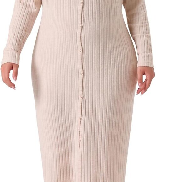 Plus Size Knit Dress V Neck Long Sleeve Bodycon Autumn Winter Wear - Picture 1 of 5
